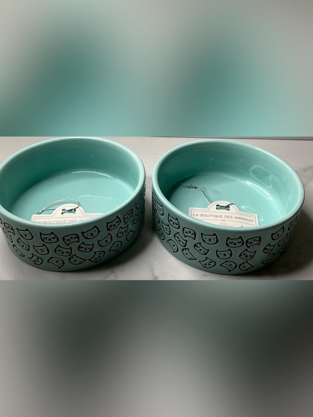 2 MEOW Cat Bowls 10 Strawberry Faces Pattern Ceramic Medium Water and Food Dish